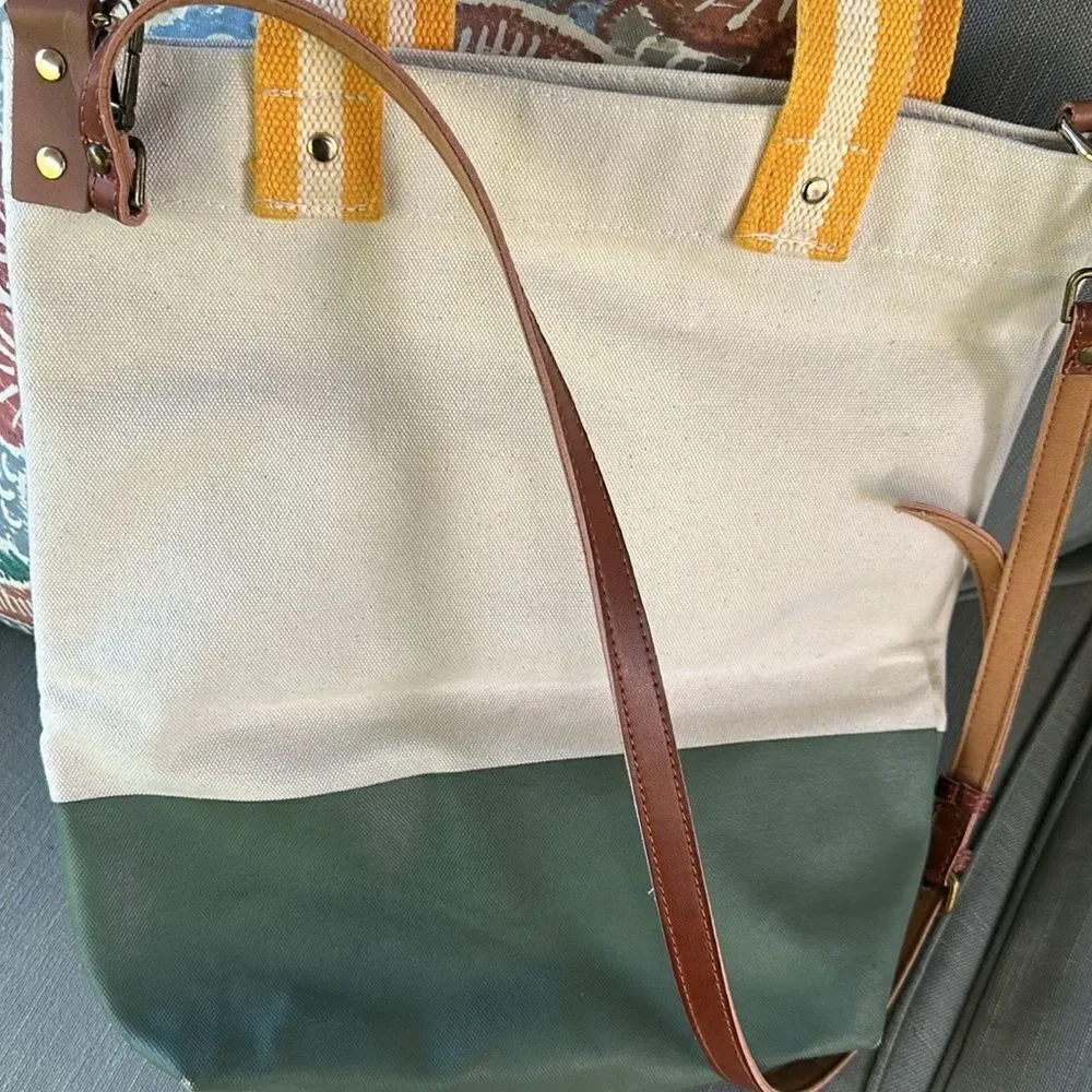 Tag & Crew Dipped Tote with Yellow Strap-Olive